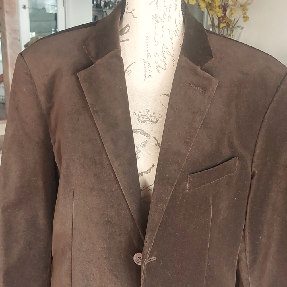 Men’s Claiborne Luxe Modern Fit Brown  Velvet SportCoat Jacket Blazer Size M